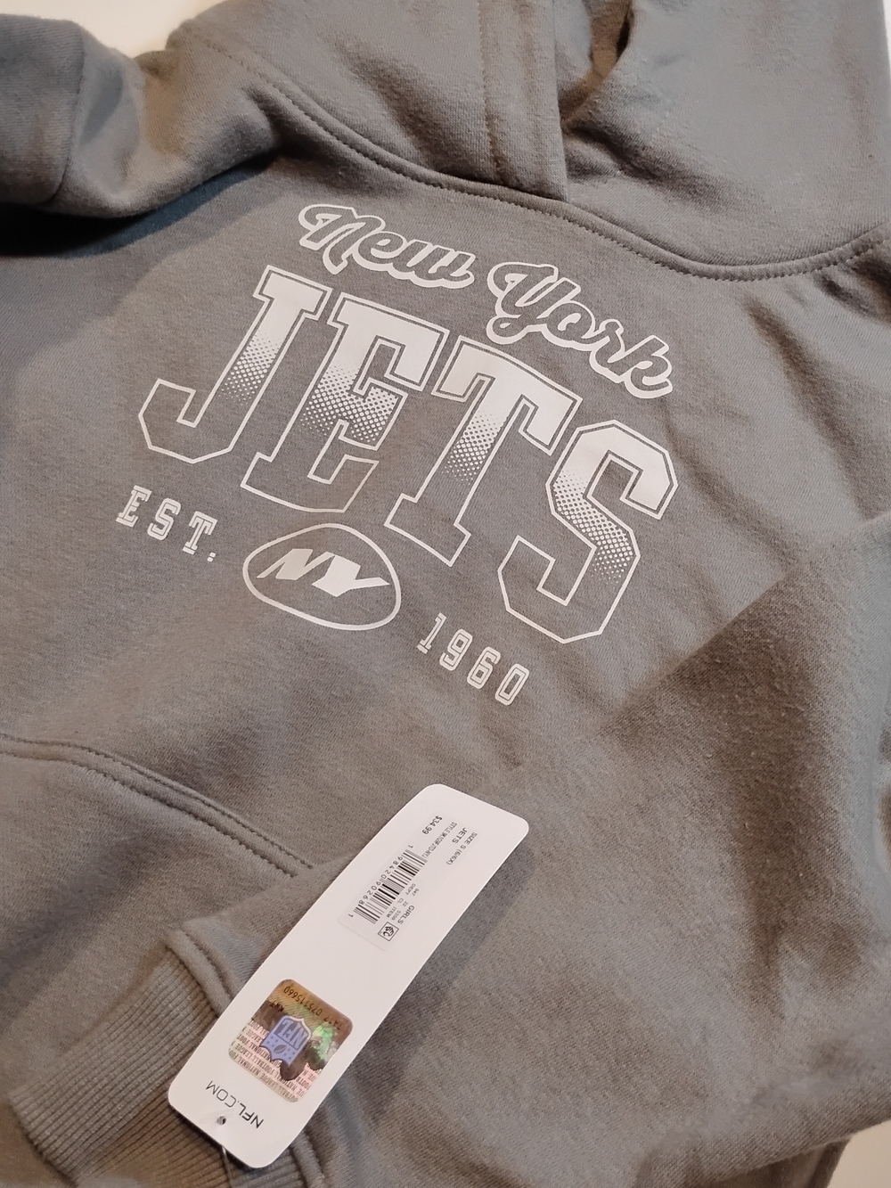 NEW! S (6/6X) Girls' New York Jets Gray Hoodie with Front Logo